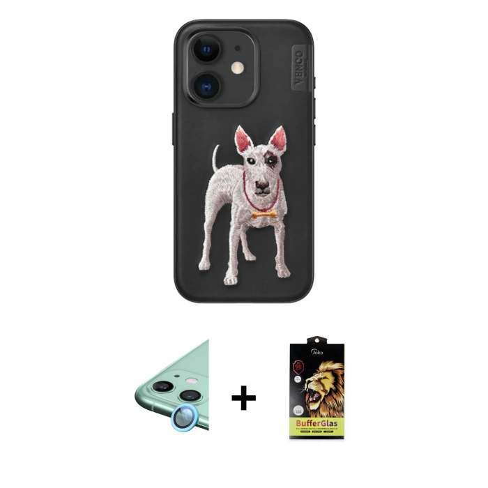 MARSİLYAN™- iPhone 11 Kılıf Nova Form Koleksiyonu - Siyah Buffer Cam Ekran Koruyucu + Raze Metal Kamera Lens - MI