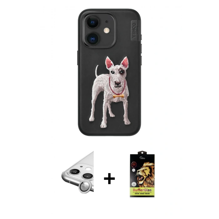 MARSİLYAN™- iPhone 11 Kılıf Nova Form Koleksiyonu - Siyah Buffer Cam Ekran Koruyucu + Raze Metal Kamera Lens - GS