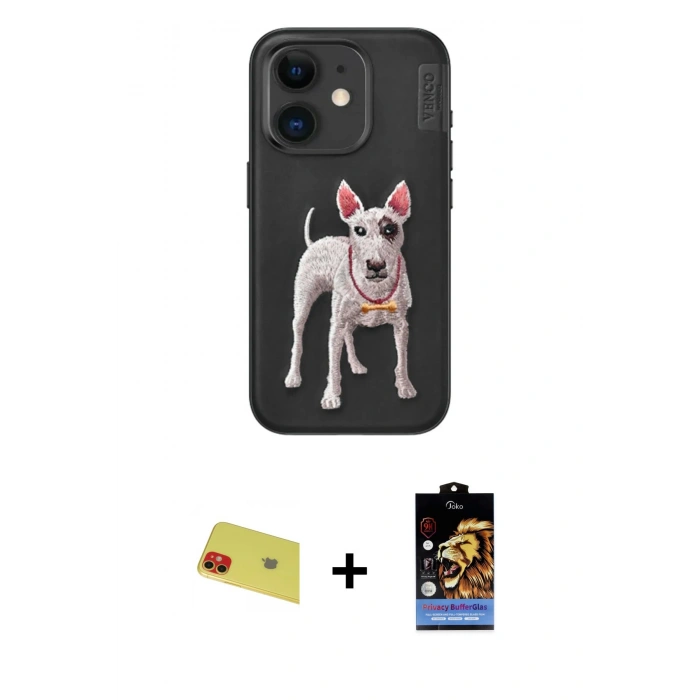 MARSİLYAN™- iPhone 11 Kılıf Nova Form Koleksiyonu - Siyah Buffer Hayalet Cam Ekran Koruyucu + Kırmızı Rainbow Kamera Lens Koruma Cam