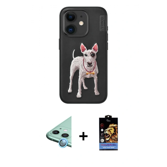 MARSİLYAN™- iPhone 11 Kılıf Nova Form Koleksiyonu - Siyah Buffer Hayalet Cam Ekran Koruyucu + Raze Metal Kamera Lens - MI