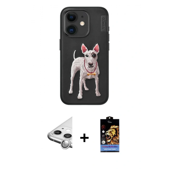 MARSİLYAN™- iPhone 11 Kılıf Nova Form Koleksiyonu - Siyah Buffer Hayalet Cam Ekran Koruyucu + Raze Metal Kamera Lens - GS