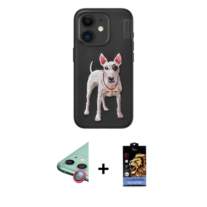 MARSİLYAN™- iPhone 11 Kılıf Nova Form Koleksiyonu - Siyah Buffer Hayalet Cam Ekran Koruyucu + Raze Metal Kamera Lens - KI