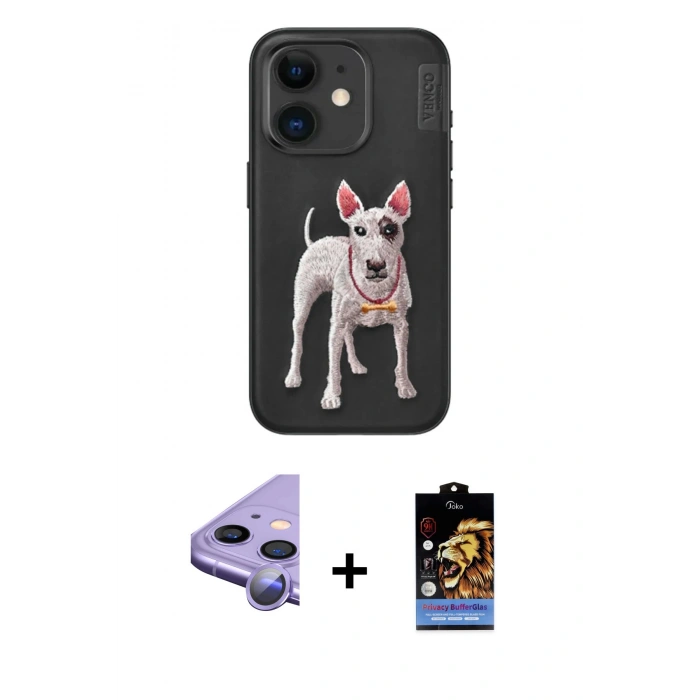 MARSİLYAN™- iPhone 11 Kılıf Nova Form Koleksiyonu - Siyah Buffer Hayalet Cam Ekran Koruyucu + Raze Metal Kamera Lens - MR