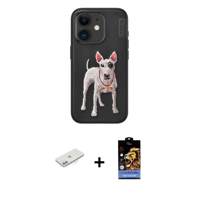 MARSİLYAN™- iPhone 11 Kılıf Nova Form Koleksiyonu - Siyah Buffer Hayalet Cam Ekran Koruyucu + Renkli Kamera Lens Koruma Cam - PE