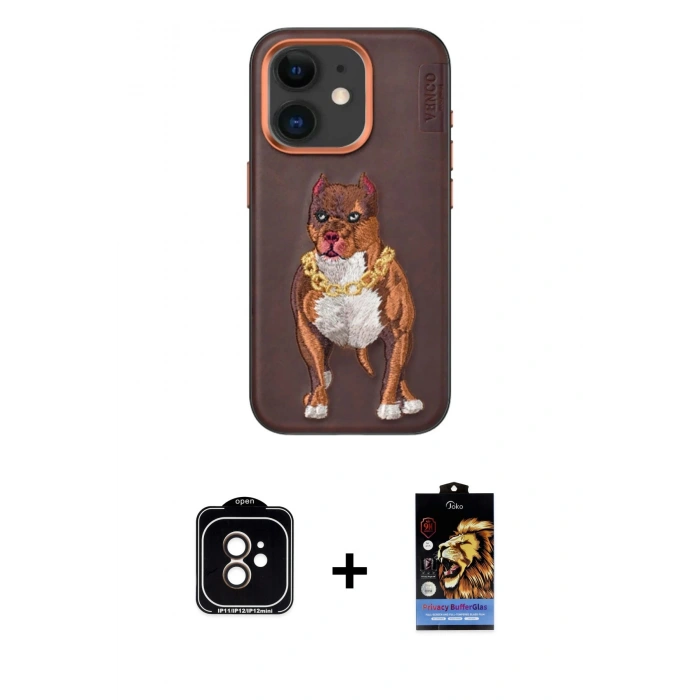 MARSİLYAN™- iPhone 11 Kılıf Nova Form Koleksiyonu - Siyah Buffer Hayalet Cam Ekran Koruyucu + Turuncu PVD Metal Kamera Lens