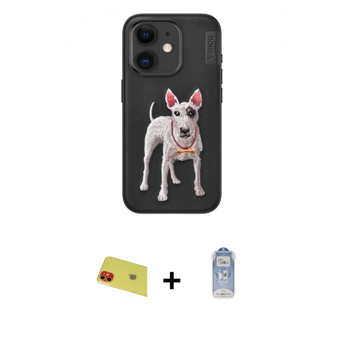 MARSİLYAN™- iPhone 11 Kılıf Nova Form Koleksiyonu - Siyah Joko Magic 5D Cam + Kırmızı Rainbow Kamera Lens Koruma Cam