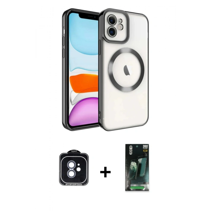 MARSİLYAN™- iPhone 11 Kılıf Nova Işık Özel Seri - Şeffaf 360 Full Body Arka Koruyucu + PVD Metal Kamera Lens - MI