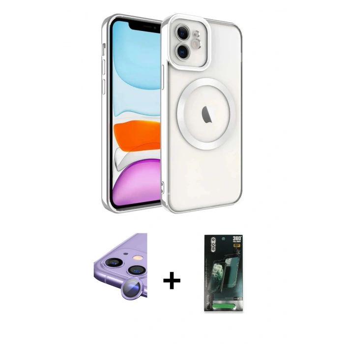 MARSİLYAN™- iPhone 11 Kılıf Nova Işık Özel Seri - Şeffaf 360 Full Body Arka Koruyucu + Raze Metal Kamera Lens - MR