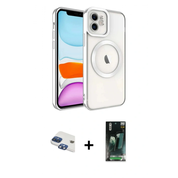 MARSİLYAN™- iPhone 11 Kılıf Nova Işık Özel Seri - Şeffaf 360 Full Body Arka Koruyucu + Pers Alüminyum Kamera Lens - LT