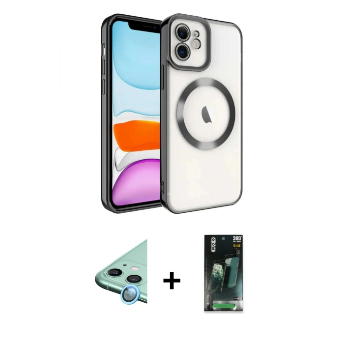 MARSİLYAN™- iPhone 11 Kılıf Nova Işık Özel Seri - Şeffaf 360 Full Body Arka Koruyucu + Raze Metal Kamera Lens - MI