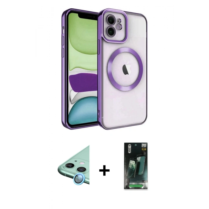 MARSİLYAN™- iPhone 11 Kılıf Nova Işık Özel Seri - Şeffaf 360 Full Body Arka Koruyucu + Raze Metal Kamera Lens - MI
