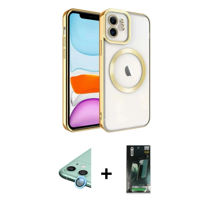 MARSİLYAN™- iPhone 11 Kılıf Nova Işık Özel Seri - Şeffaf 360 Full Body Arka Koruyucu + Raze Metal Kamera Lens - MI