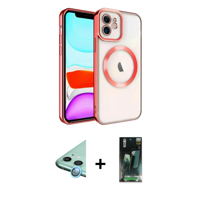 MARSİLYAN™- iPhone 11 Kılıf Nova Işık Özel Seri - Şeffaf 360 Full Body Arka Koruyucu + Raze Metal Kamera Lens - MI