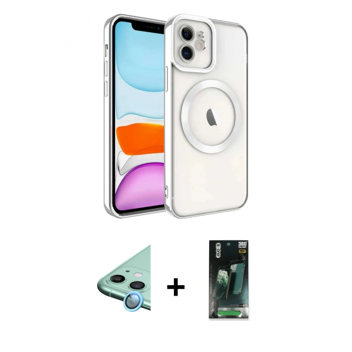 MARSİLYAN™- iPhone 11 Kılıf Nova Işık Özel Seri - Şeffaf 360 Full Body Arka Koruyucu + Raze Metal Kamera Lens - MI