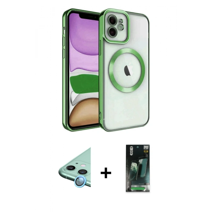 MARSİLYAN™- iPhone 11 Kılıf Nova Işık Özel Seri - Şeffaf 360 Full Body Arka Koruyucu + Raze Metal Kamera Lens - MI