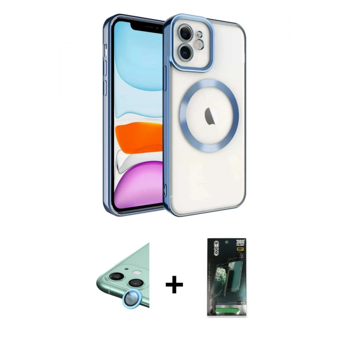 MARSİLYAN™- iPhone 11 Kılıf Nova Işık Özel Seri - Şeffaf 360 Full Body Arka Koruyucu + Raze Metal Kamera Lens - MI