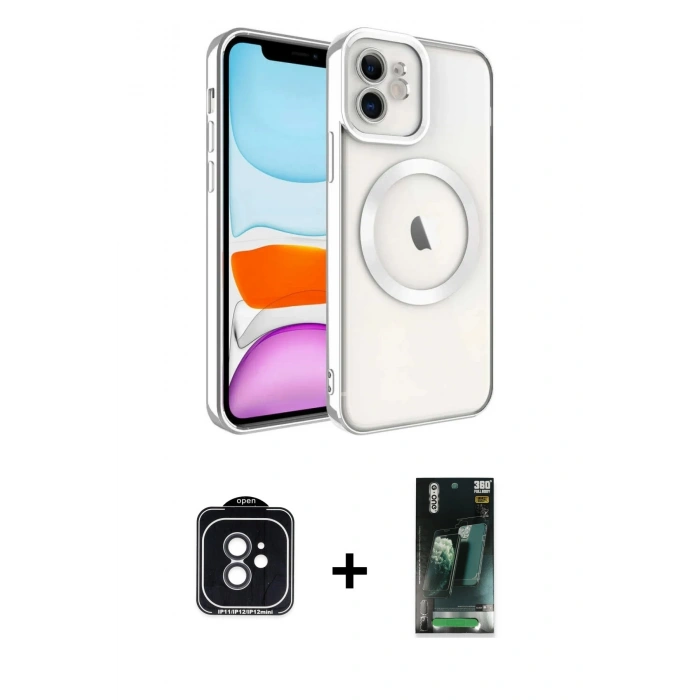 MARSİLYAN™- iPhone 11 Kılıf Nova Işık Özel Seri - Şeffaf 360 Full Body Arka Koruyucu + PVD Metal Kamera Lens - SH