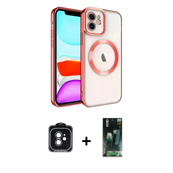 MARSİLYAN™- iPhone 11 Kılıf Nova Işık Özel Seri - Şeffaf 360 Full Body Arka Koruyucu + PVD Metal Kamera Lens - SH