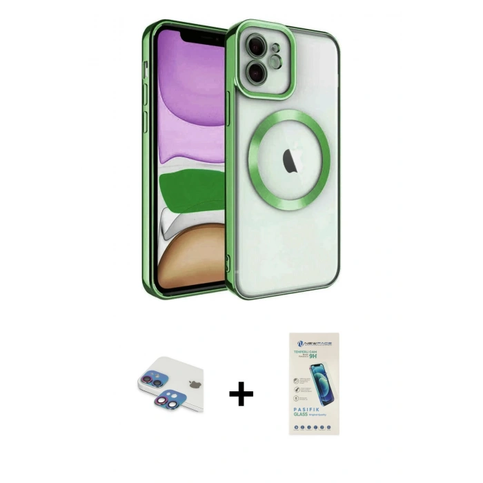 MARSİLYAN™- iPhone 11 Kılıf Nova Işık Özel Seri - Şeffaf Pasifik Cam Ekran Koruyucu + Pers Alüminyum Kamera Lens - GI