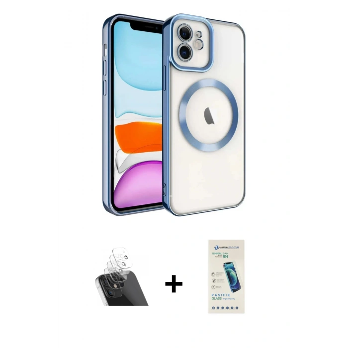 MARSİLYAN™- iPhone 11 Kılıf Nova Işık Özel Seri - Şeffaf Pasifik Cam Ekran Koruyucu + Kamera Lens Koruma Cam - SF