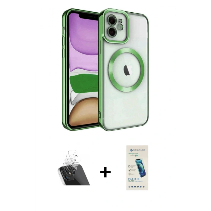MARSİLYAN™- iPhone 11 Kılıf Nova Işık Özel Seri - Şeffaf Pasifik Cam Ekran Koruyucu + Kamera Lens Koruma Cam - SF