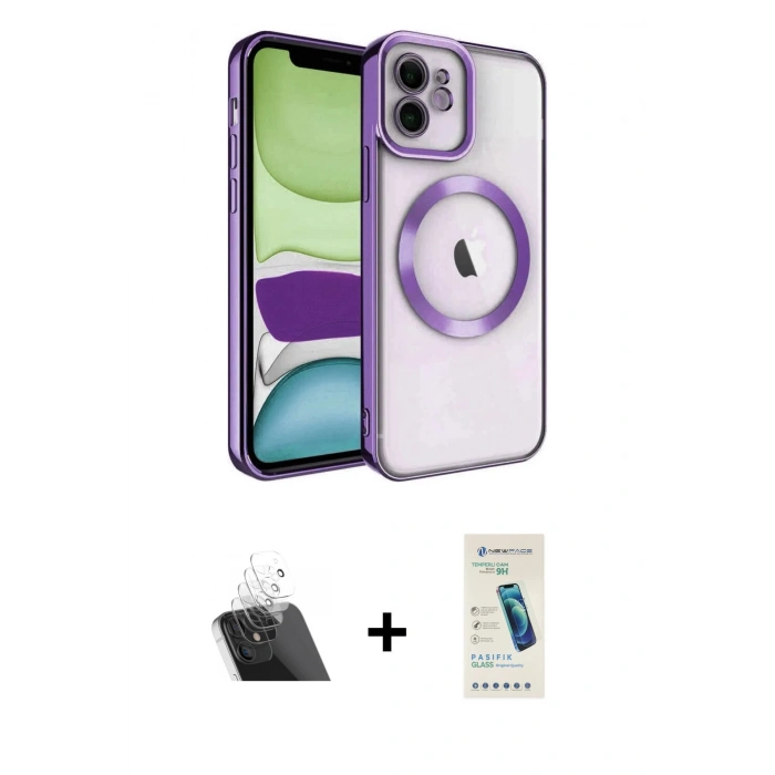 MARSİLYAN™- iPhone 11 Kılıf Nova Işık Özel Seri - Şeffaf Pasifik Cam Ekran Koruyucu + Kamera Lens Koruma Cam - SF