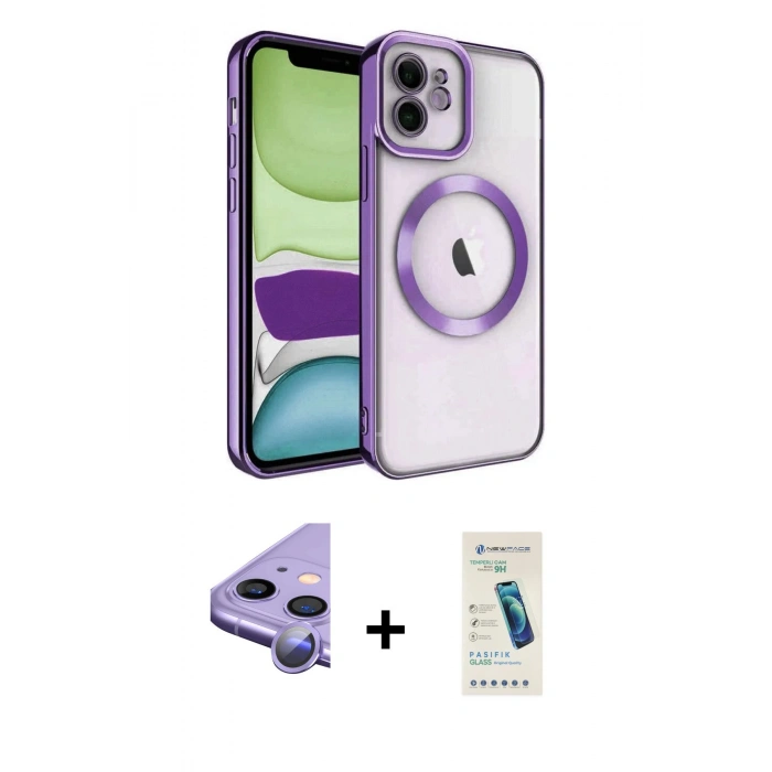 MARSİLYAN™- iPhone 11 Kılıf Nova Işık Özel Seri - Şeffaf Pasifik Cam Ekran Koruyucu + Raze Metal Kamera Lens - MR