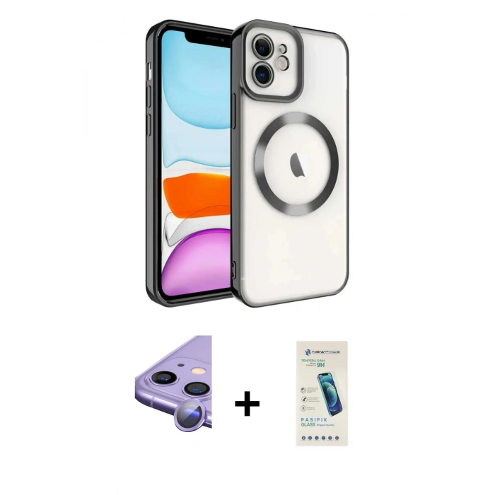MARSİLYAN™- iPhone 11 Kılıf Nova Işık Özel Seri - Şeffaf Pasifik Cam Ekran Koruyucu + Raze Metal Kamera Lens - MR