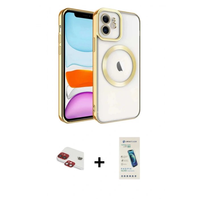 MARSİLYAN™- iPhone 11 Kılıf Nova Işık Özel Seri - Şeffaf Pasifik Cam Ekran Koruyucu + Pers Alüminyum Kamera Lens - KI