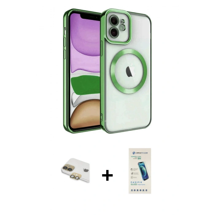 MARSİLYAN™- iPhone 11 Kılıf Nova Işık Özel Seri - Şeffaf Pasifik Cam Ekran Koruyucu + Pers Alüminyum Kamera Lens - GD