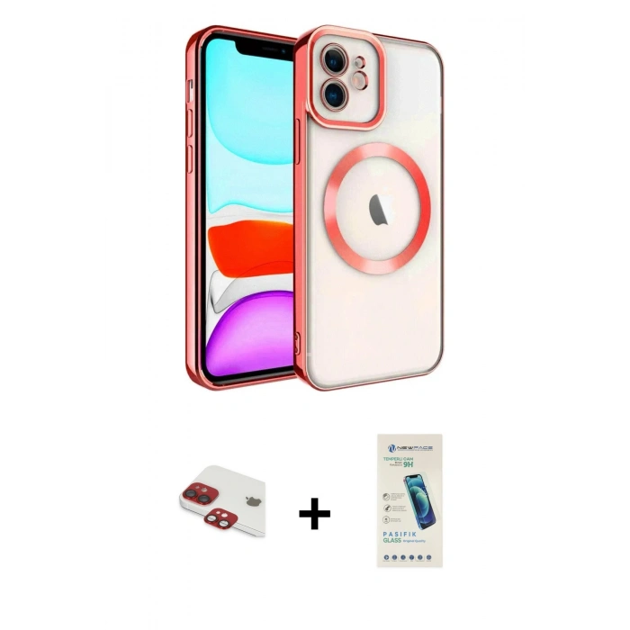 MARSİLYAN™- iPhone 11 Kılıf Nova Işık Özel Seri - Şeffaf Pasifik Cam Ekran Koruyucu + Pers Alüminyum Kamera Lens - KI