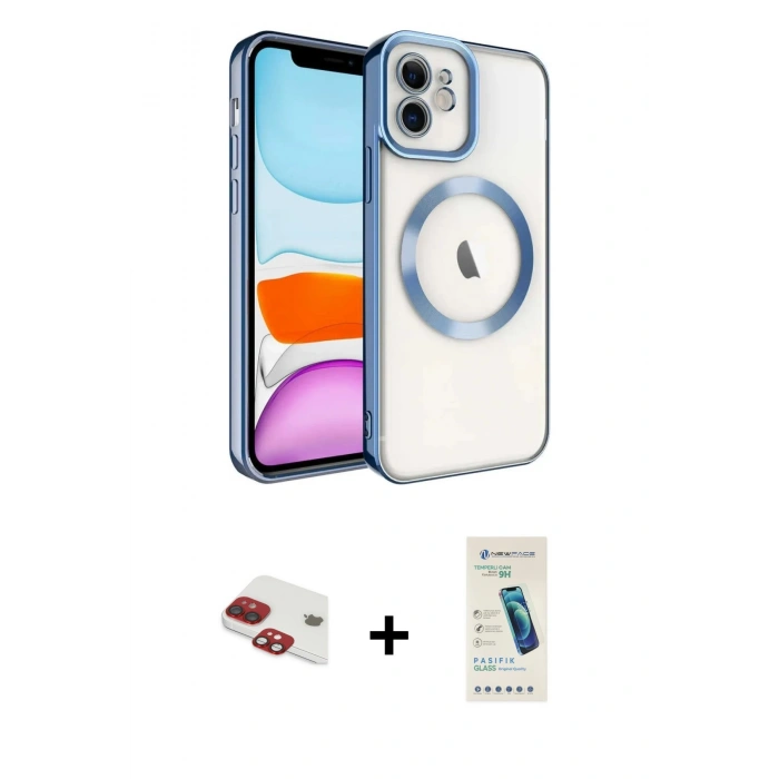 MARSİLYAN™- iPhone 11 Kılıf Nova Işık Özel Seri - Şeffaf Pasifik Cam Ekran Koruyucu + Pers Alüminyum Kamera Lens - KI