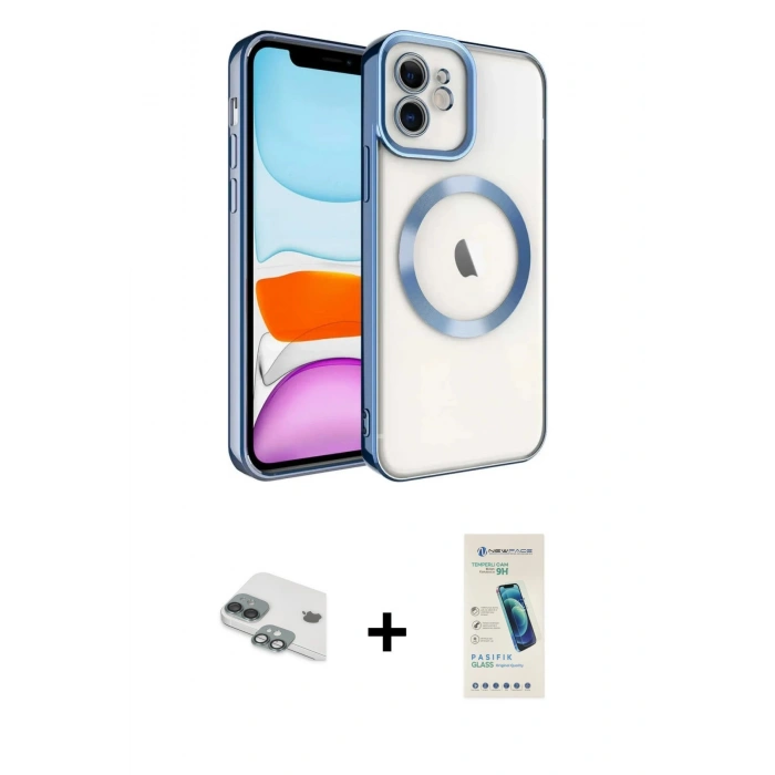 MARSİLYAN™- iPhone 11 Kılıf Nova Işık Özel Seri - Şeffaf Pasifik Cam Ekran Koruyucu + Pers Alüminyum Kamera Lens - YL