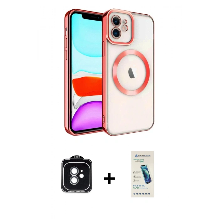 MARSİLYAN™- iPhone 11 Kılıf Nova Işık Özel Seri - Şeffaf Pasifik Cam Ekran Koruyucu + PVD Metal Kamera Lens - YL