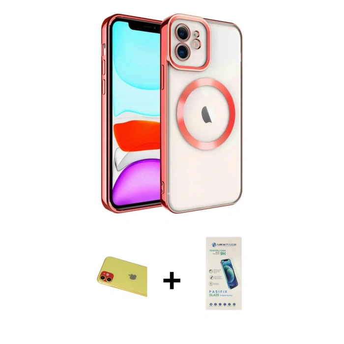 MARSİLYAN™- iPhone 11 Kılıf Nova Işık Özel Seri - Şeffaf Pasifik Cam Ekran Koruyucu + Rainbow Kamera Lens Koruma Cam - KI