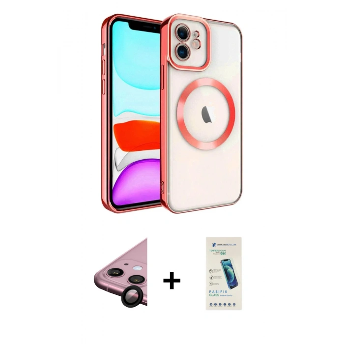 MARSİLYAN™- iPhone 11 Kılıf Nova Işık Özel Seri - Şeffaf Pasifik Cam Ekran Koruyucu + Raze Metal Kamera Lens - SH