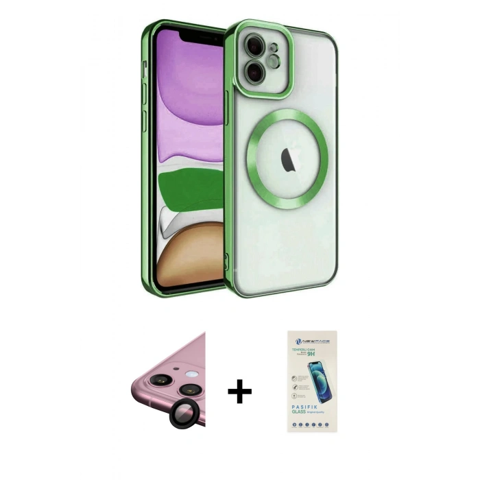 MARSİLYAN™- iPhone 11 Kılıf Nova Işık Özel Seri - Şeffaf Pasifik Cam Ekran Koruyucu + Raze Metal Kamera Lens - SH