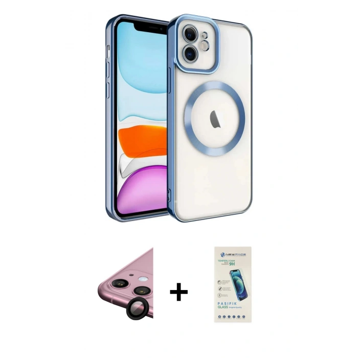 MARSİLYAN™- iPhone 11 Kılıf Nova Işık Özel Seri - Şeffaf Pasifik Cam Ekran Koruyucu + Raze Metal Kamera Lens - SH