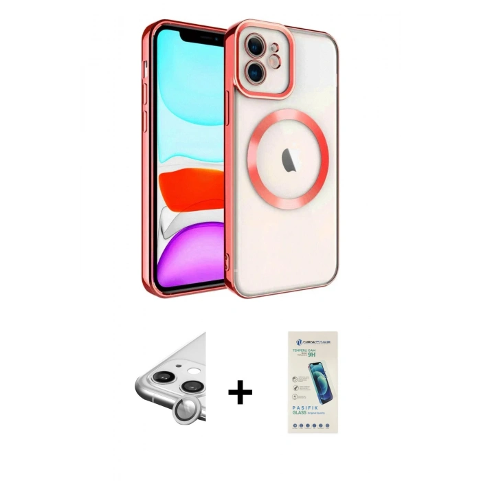 MARSİLYAN™- iPhone 11 Kılıf Nova Işık Özel Seri - Şeffaf Pasifik Cam Ekran Koruyucu + Raze Metal Kamera Lens - GS