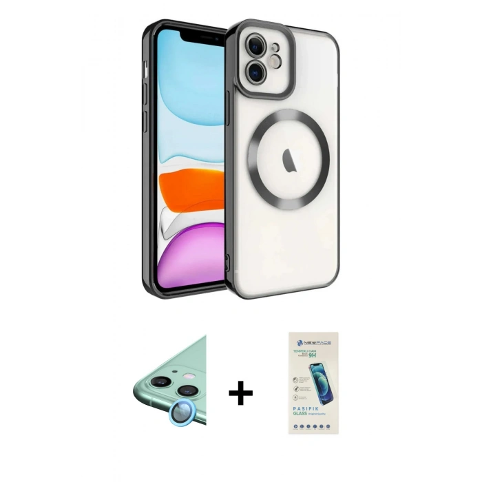 MARSİLYAN™- iPhone 11 Kılıf Nova Işık Özel Seri - Şeffaf Pasifik Cam Ekran Koruyucu + Raze Metal Kamera Lens - MI