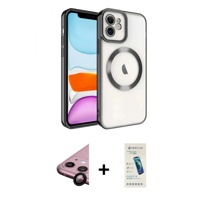 MARSİLYAN™- iPhone 11 Kılıf Nova Işık Özel Seri - Şeffaf Pasifik Cam Ekran Koruyucu + Raze Metal Kamera Lens - SH