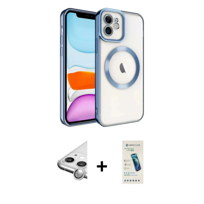 MARSİLYAN™- iPhone 11 Kılıf Nova Işık Özel Seri - Şeffaf Pasifik Cam Ekran Koruyucu + Raze Metal Kamera Lens - GS