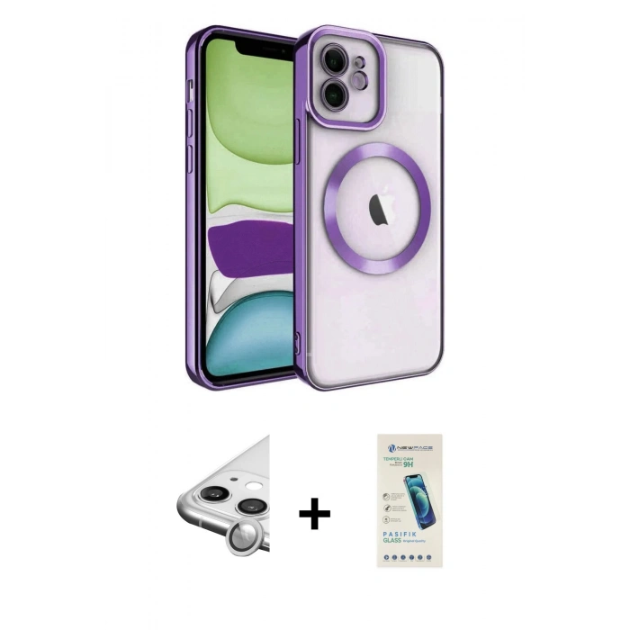 MARSİLYAN™- iPhone 11 Kılıf Nova Işık Özel Seri - Şeffaf Pasifik Cam Ekran Koruyucu + Raze Metal Kamera Lens - GS