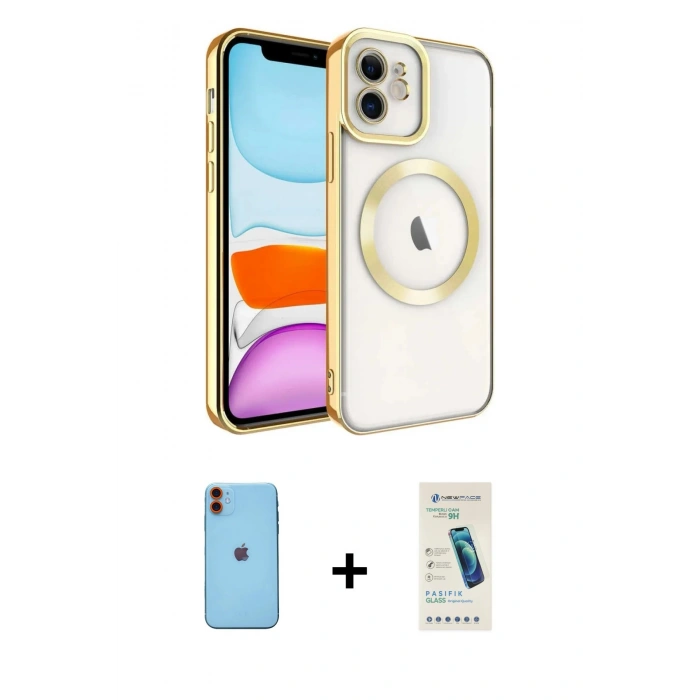 MARSİLYAN™- iPhone 11 Kılıf Nova Işık Özel Seri - Şeffaf Pasifik Cam Ekran Koruyucu + Neon Fosforlu Kamera Lens - TU