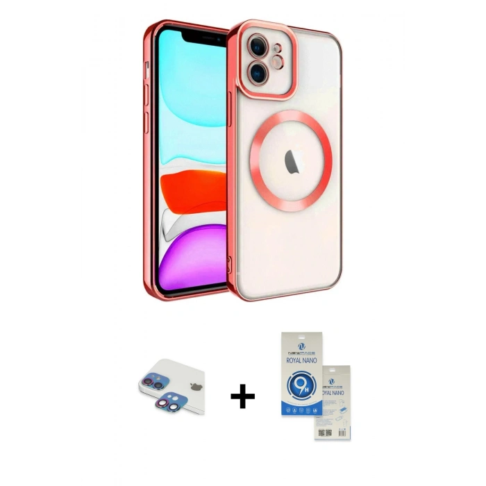 MARSİLYAN™- iPhone 11 Kılıf Nova Işık Özel Seri - Şeffaf Royal Nano Ekran Koruyucu + Pers Alüminyum Kamera Lens - GI