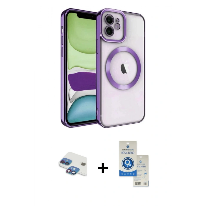 MARSİLYAN™- iPhone 11 Kılıf Nova Işık Özel Seri - Şeffaf Royal Nano Ekran Koruyucu + Pers Alüminyum Kamera Lens - GI