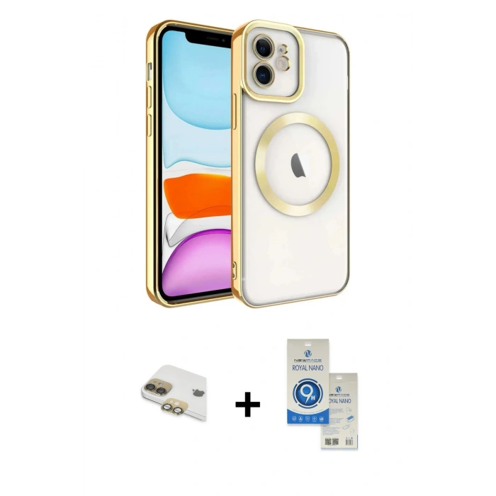 MARSİLYAN™- iPhone 11 Kılıf Nova Işık Özel Seri - Şeffaf Royal Nano Ekran Koruyucu + Pers Alüminyum Kamera Lens - GD