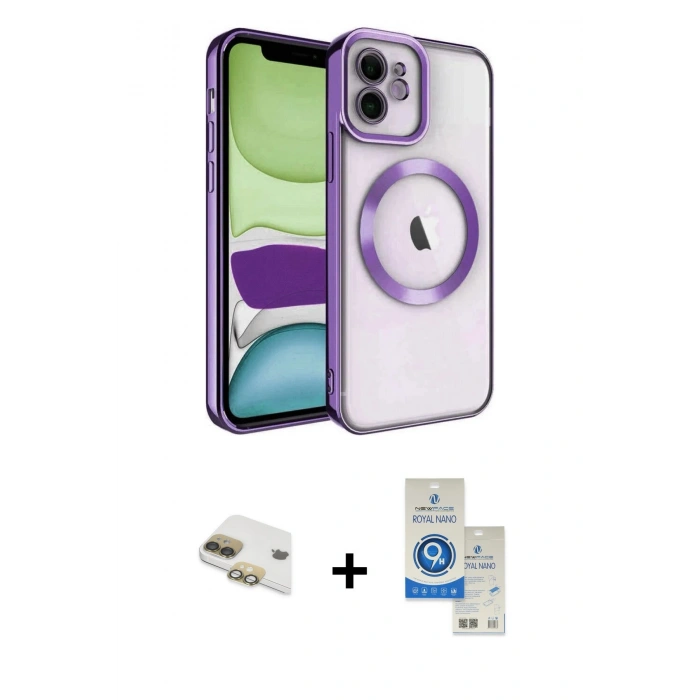 MARSİLYAN™- iPhone 11 Kılıf Nova Işık Özel Seri - Şeffaf Royal Nano Ekran Koruyucu + Pers Alüminyum Kamera Lens - GD