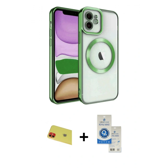 MARSİLYAN™- iPhone 11 Kılıf Nova Işık Özel Seri - Şeffaf Royal Nano Ekran Koruyucu + Rainbow Kamera Lens Koruma Cam - KI