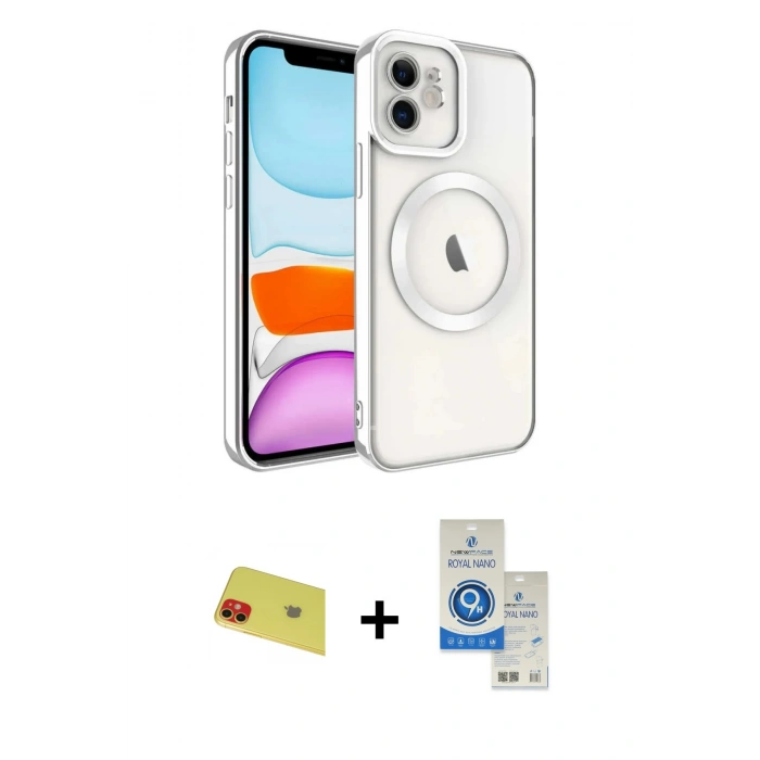 MARSİLYAN™- iPhone 11 Kılıf Nova Işık Özel Seri - Şeffaf Royal Nano Ekran Koruyucu + Rainbow Kamera Lens Koruma Cam - KI